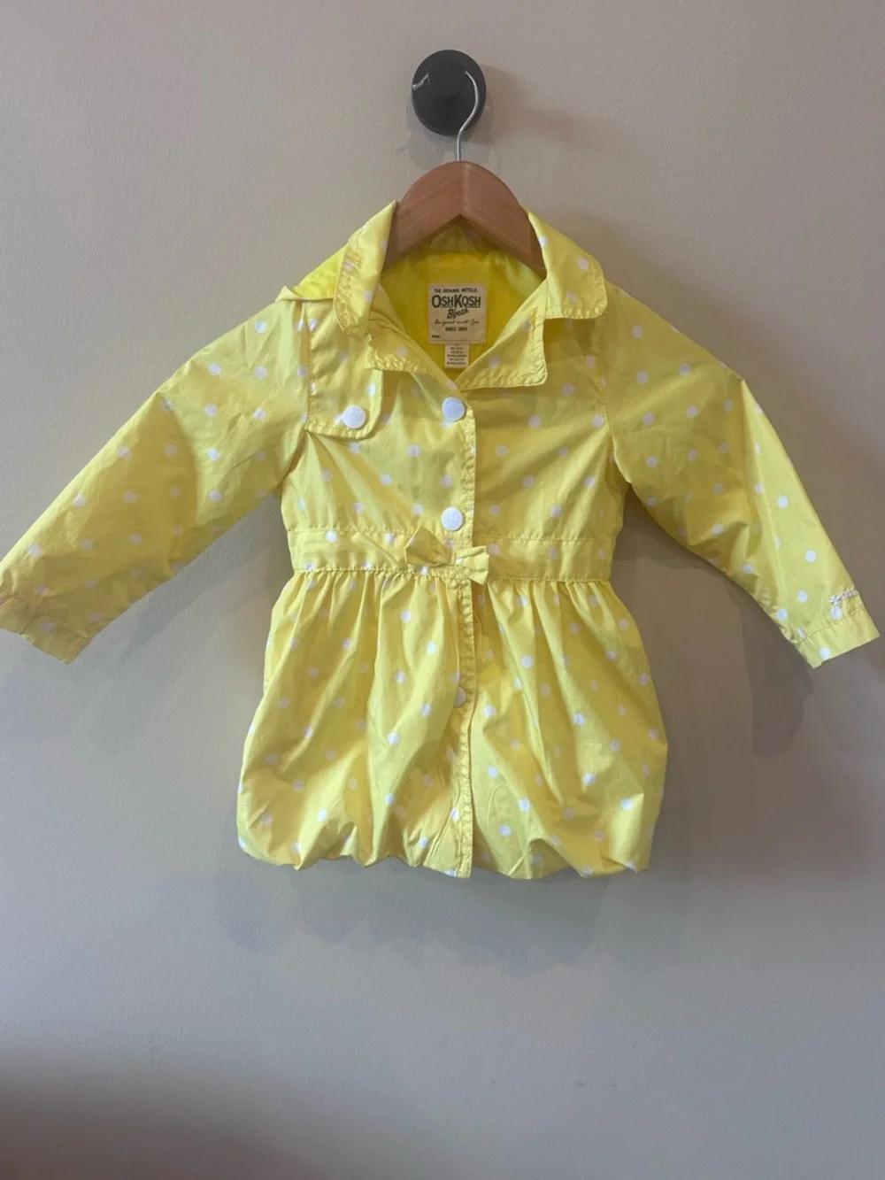 OshKosh B’gosh Yellow White Polka Dot Hooded Rain Jacket Coat Girls Size 4T